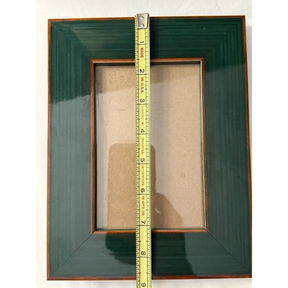 Martin Aborn Frame Green Lacquer Reeded Gold Trim Embossed Back Italy 9x7